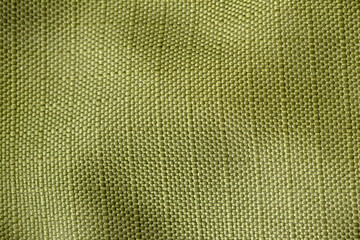 The green texture of the backpack's water-repellent fabric. 