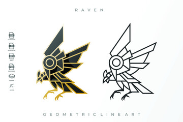 Pack of Lineart Raven Tattoo Illustration