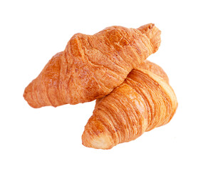 Two fresh french croissants isolated on white background.