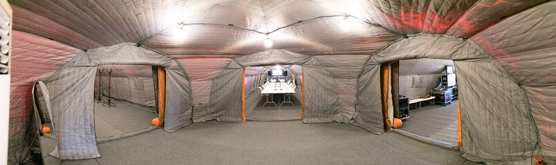 Inflatable frame mobile command post module field camp deployment