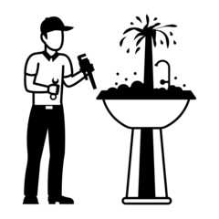 Problem in Pedestal washbasin Vector Icon Design, Plumber equipment Symbol, Handyman Service Works Sign, Sanitary technician Stock illustration, Fixing Leakage on Sink Concept, 