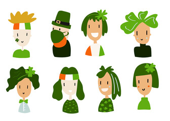 Saint Patrick’s day cartoon characters clipart set.