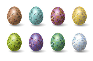 Set of colorful spotted realistic Easter eggs. Decorative design element.