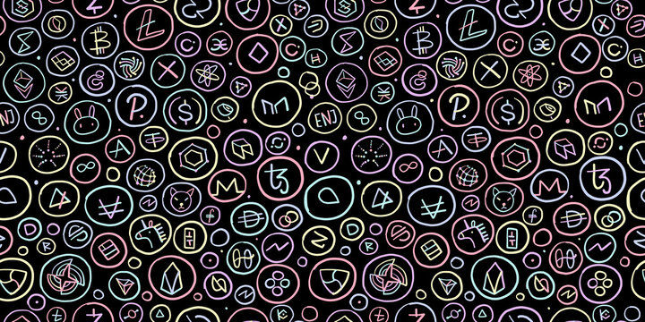 Cryptocurrency Financial Items. Altcoins Collection. Seamless Pattern Background
