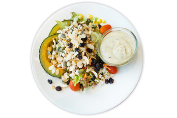 Die cut of Cereal Salad Healthy Vegan food on white isolated