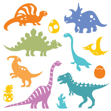set of cartoon dinosaurs silhouettes, cut files