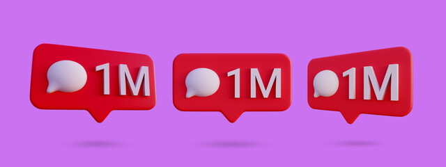 Social media 1 million comment icon notification 3d render isolated