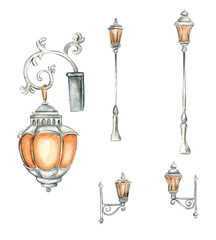 Watercolor street lamps Metallic