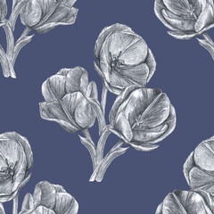 Bouquet of tulips on a blue background
