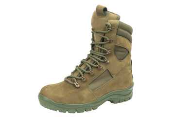 Tactical  military boots for the army are cut out on a white background. Isolated on a white background, no shadow. 