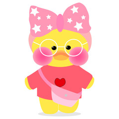 Popular soft toy duck with a pink bow on the head LALAFANFAN