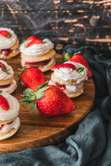 Mini Victoria sandwich cake. Sponge cake is a light cake made with egg whites, flour and sugar. Selective focus shot.