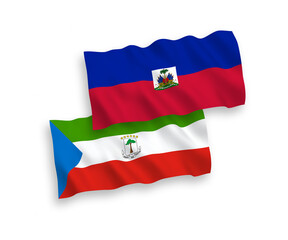 Flags of Republic of Equatorial Guinea and Republic of Haiti on a white background