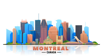 Montreal (Canada) skyline with panorama in white background. Vector Illustration. Business travel and tourism concept with modern buildings. Image for presentation, banner, placard, and website
 - obrazy, fototapety, plakaty