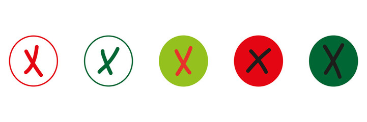 Red and green collection crosses.Set of flat vector mark buttons green,black and red crosses signs. 