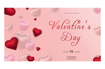 Valentine's day sale poster,brochure or voucher discount  background with heart shape balloons and with space of text.Vector illustration