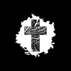 Wooden Christian cross icon isolated on black background