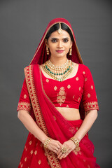 Beautiful Indian young Hindu Bride in studio shot	