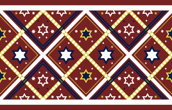 Geometric red star colorful retro ethnic vector texture pattern design for cloth fabric carpet 
