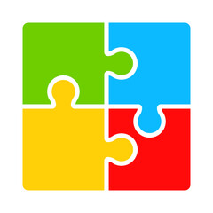 Colorful piece puzzle. Four piece puzzle. Colorful kids jigsaw. Vector 10 Eps.