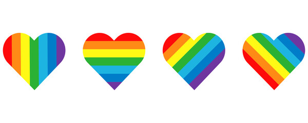 Vector icon set of rainbow heart. Pride LGBT heart. LGBT community symbol.