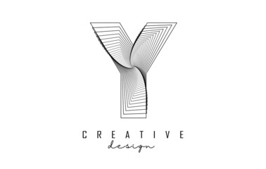 Letter Y logo with lines and spiral effect. Vector illustration with geometric typography.