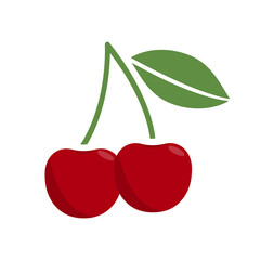 Vector red cherry illustration on white background. Cartoon style cherry illustration. Fresh healthy food.