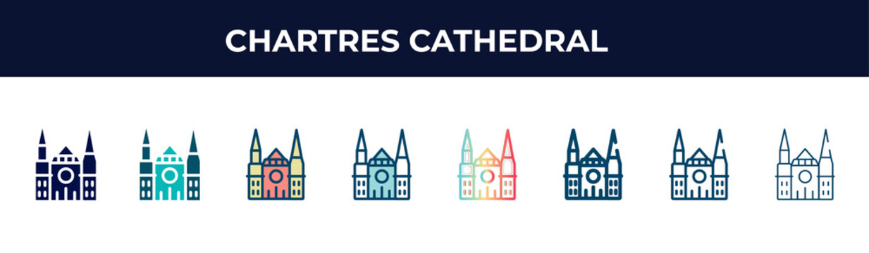 chartres cathedral vector icon in 8 different modern styles. black, two colored chartres cathedral icons designed in filled, glyph, outline, line, stroke and gradient styles. vector illustration can