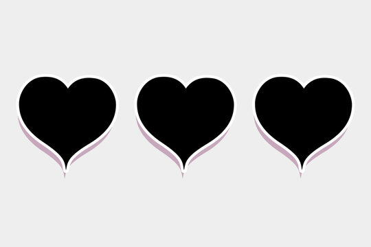 3 Heart shape photo frames template in black and white colors to easily place pictures or photographs inside it, suitable for romantic or anniversary events. Can be used for love quotes or any text.