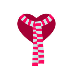 Heart in a warm scarf. Heart love valentine, warmth and care for loved ones 