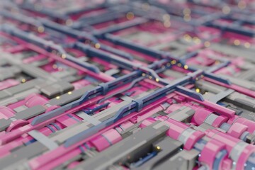 Abstract industrial city grey pink blue sci-fi high tech background tilt-shift blur