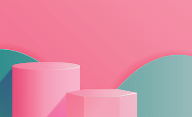 3D Background podium for product display. Product showcase on pedestal pink studio