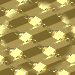 Golden seamless texture with smooth elements. Golden background. A surface with geometric shapes. 3D image.