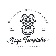 cute goat character logo. cute goat logo template holding bread