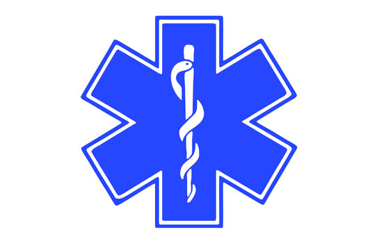 Symbol of Emergency, Paramedic. Star of Life emblem isolated on white background.
Vector Flat, EPS 10.