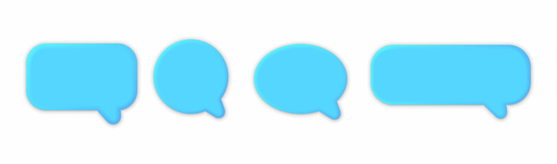 Set of four 3D blue speech bubble icons, isolated on white background. 3D Chat icon set.