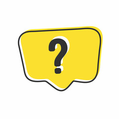 yellow speech bubble hand draw cartoon message box with question mark icon