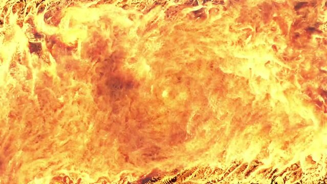 The flame of fire rages on the entire space of the screen, wrapping around in a clockwise direction. Burning background.