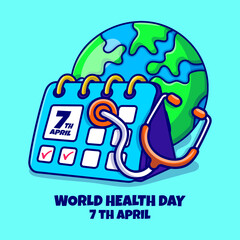 Fototapeta premium World Health day doodle illustration with colored hand drawn cartoon style