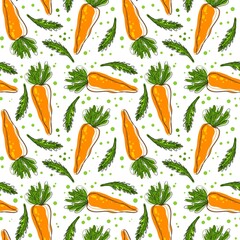 Seamless pattern of orange carrots and leaves