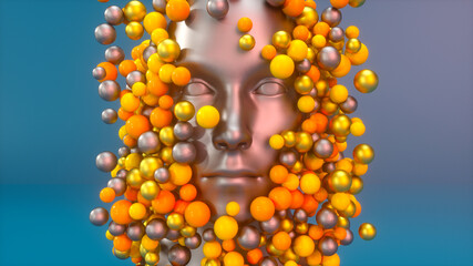 3d render. Head and abstract background