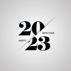 Happy New Year 2023 text design. for Brochure design template, card, banner. Vector illustration. Isolated on white background.