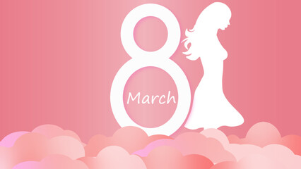 Elegant card for International Women's Day.Banner, flyer for March 8 with woman silhouette .