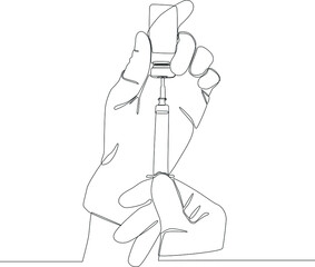 Image of a hand preparing for a vaccination. Temporary hand painting using black and white background. Vector illustrations. Covid-19. Pandemic.