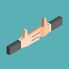 Isometric handshake, two different hands. Agreement, deal, contract, teamwork, partnership, trust and peace concept. Flat design. EPS 8 vector illustration, no transparency, no gradients