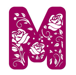 Decorative letter M decorated with roses. Cutting file