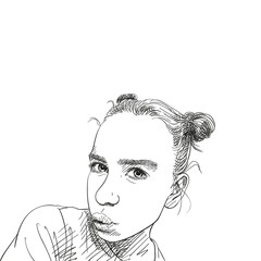 girl portrait teenage vector sketch