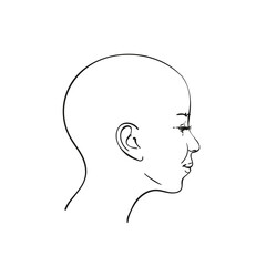 Portrait of bald headed girl in profile, Hand drawn line art illustration, Vector sketch isolated on white background