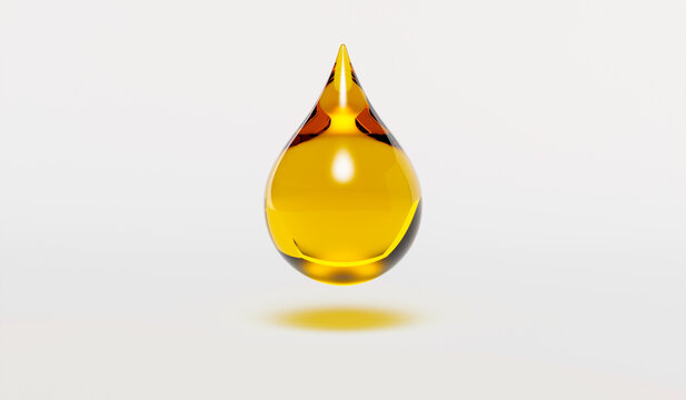 Yellow Drop Of Fuel Or Oil Isolated On White Background, Source Or Template, 3d Rendering