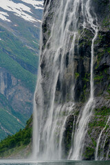 The famous Seven Sisters waterfall in the Geiranger Fjord. Norway nature.